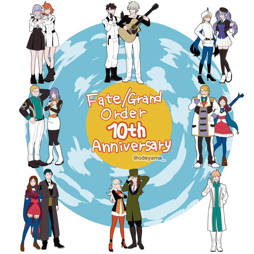 6+boys, 6+girls, ahoge, anniversary, artist_name, ascot, atlas_academy_uniform, belt