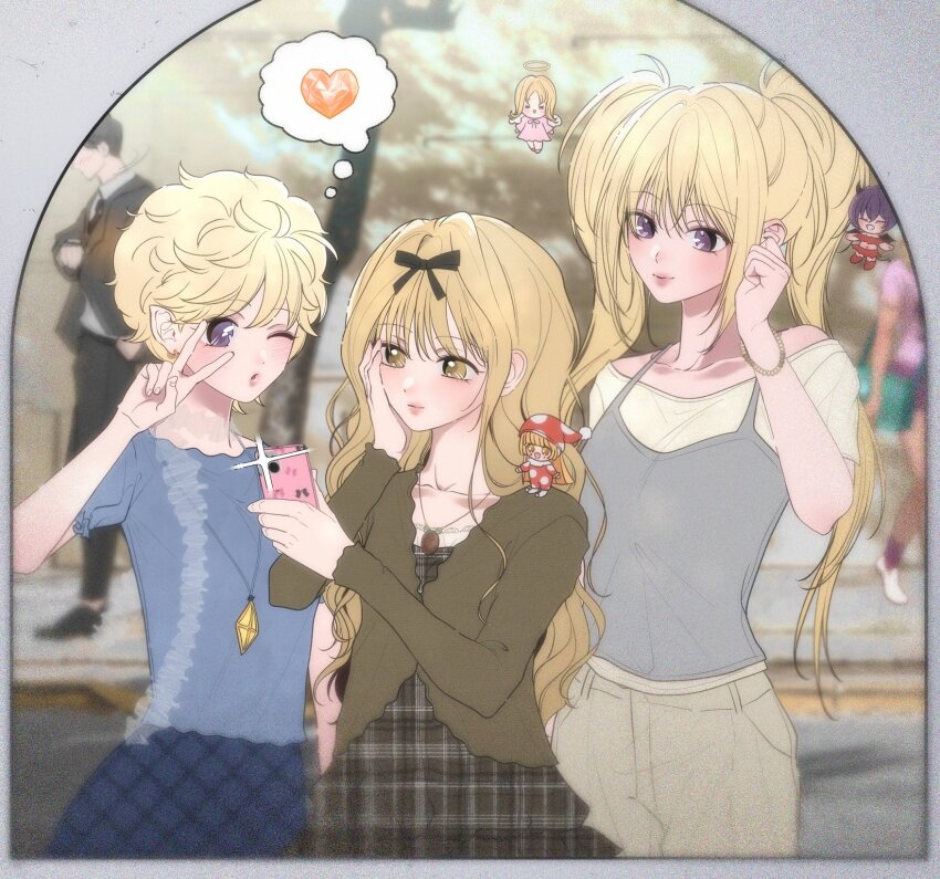 6+girls, black_suit, blonde_hair, blunt_bangs, blush, commentary_request, dress, el_(shugo_chara!)