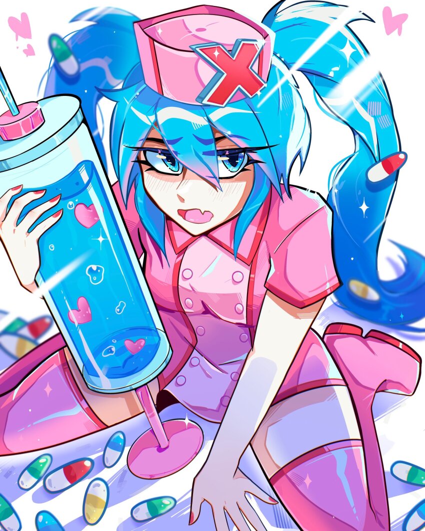 1girl, blue_eyes, blue_hair, blush, boots, buttons, commentary, commentary_request