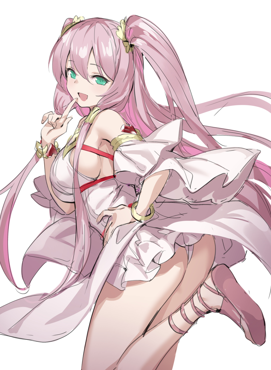 1girl, ass, bare_shoulders, breasts, green_eyes, hair_ornament, highres, long_hair