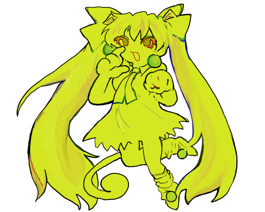 8eyes, blonde_hair, bow, commentary, deformed, dress, earrings, eyelashes