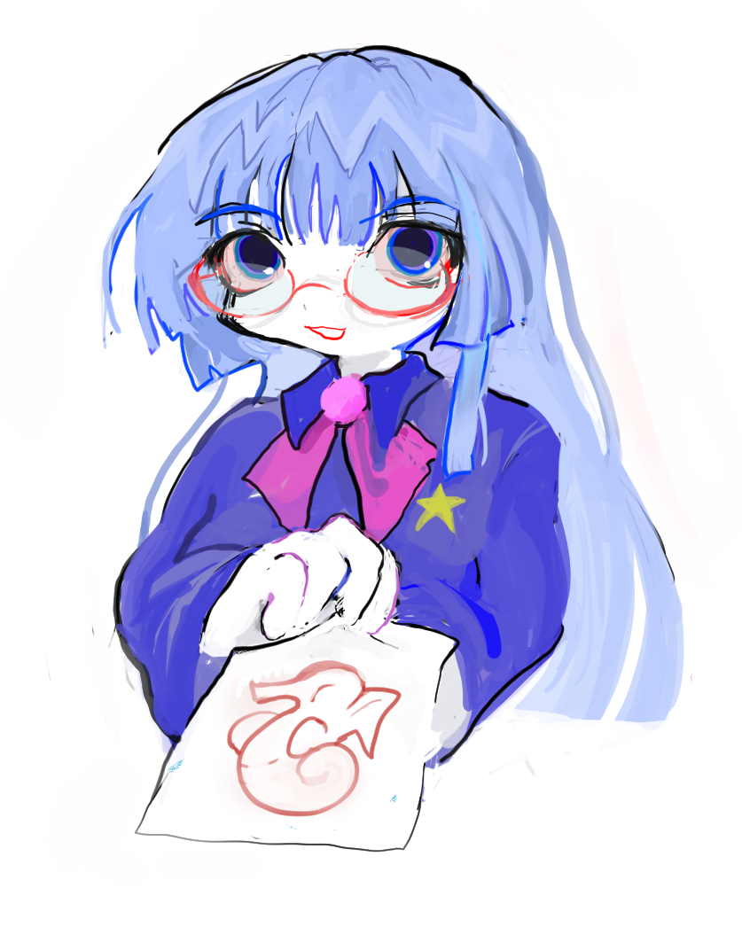 1girl, 8eyes, blue_eyes, blue_hair, bluegirl_(8eyes), blunt_ends, bow, colored_skin