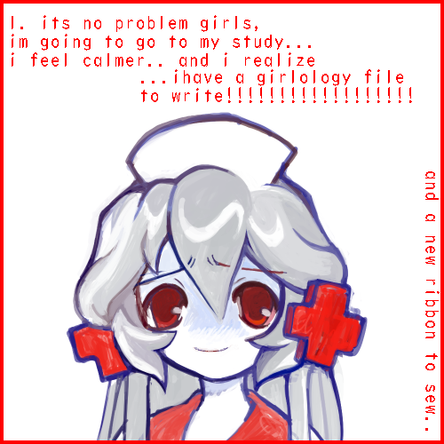 1girl, 2000s_(style), 8eyes, colored_sclera, colored_skin, english_text, faux_retro_artstyle, grey_hair