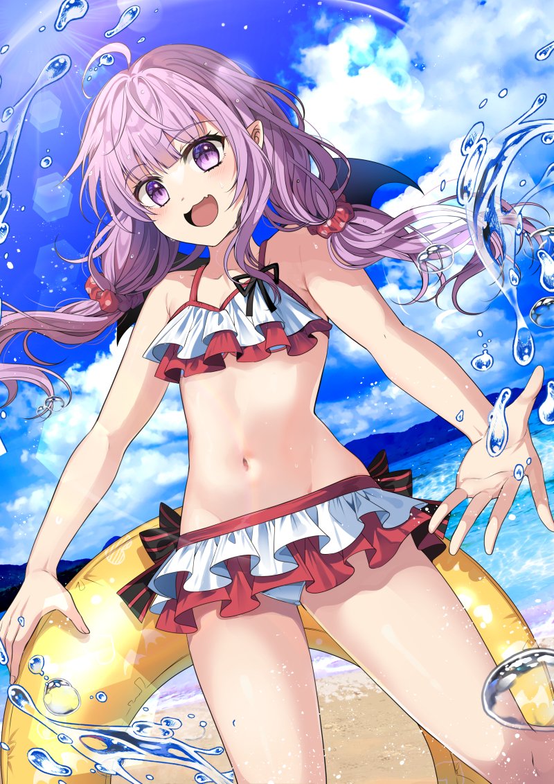 1girl, ahoge, beach, bikini, blue_sky, breasts, camibarez_ursula, chocho_(homelessfox)