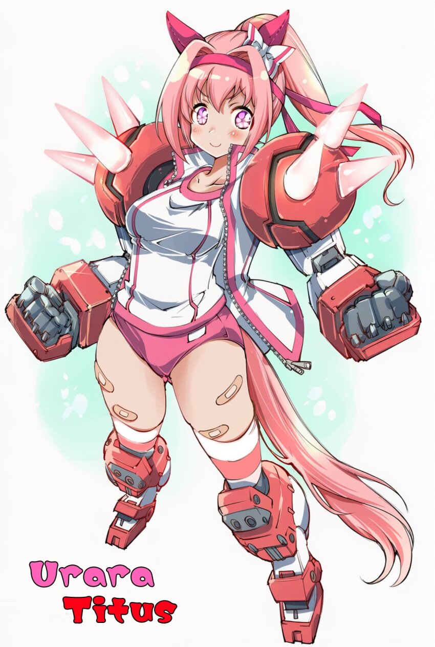 1girl, aibanousagi, animal_ears, bandaid, bandaid_on_leg, bow, buruma, ear_covers