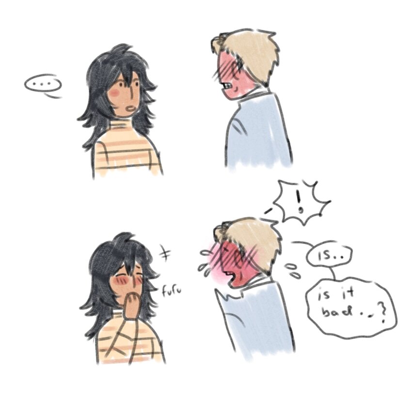 1boy, 1girl, 2024, anya_(mouthwashing), blush, comic, curly_(mouthwashing), curly_(post-crash)_(mouthwashing)