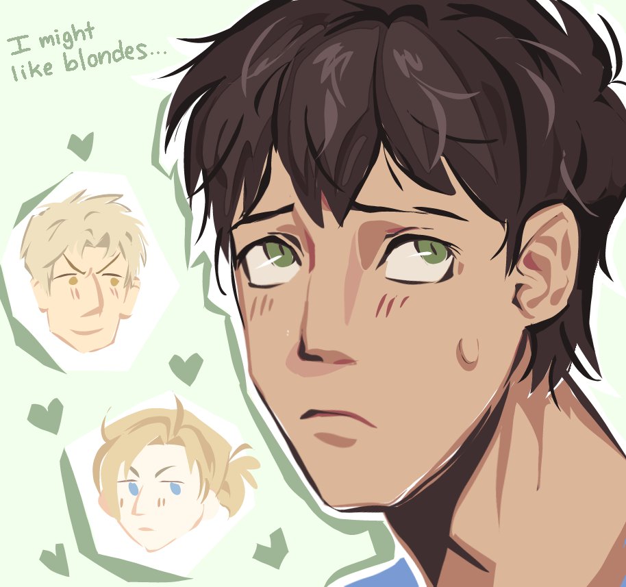 1girl, 2023, 2boys, annie_leonhart, bertolt_hoover, black_hair, blonde_hair, couple