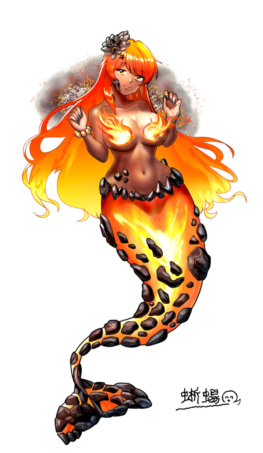 1girl, bare_shoulders, bead_bracelet, beads, blue_nails, bracelet, breasts, cleavage