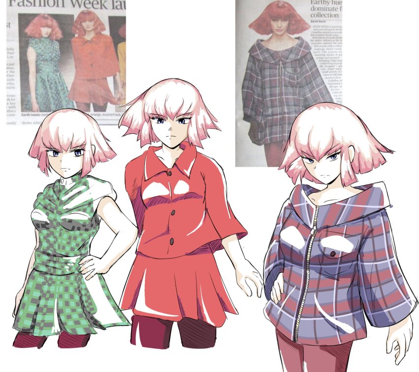 1girl, blue_eyes, breasts, commentary, cropped_legs, frown, grey_jacket, gundam