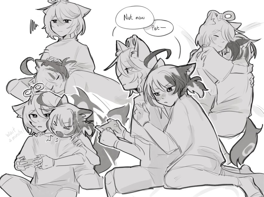 >_<, 2girls, absurdres, animal_ears, cecilia_immergreen, closed_mouth, commentary, controller