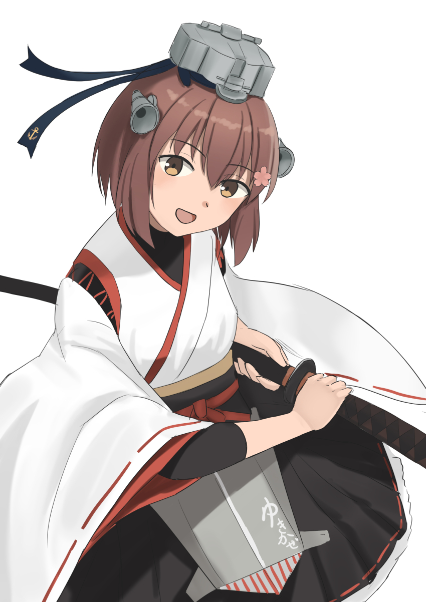 1girl, brown_eyes, brown_hair, cosplay, dress, flower, hair_flower, hair_ornament