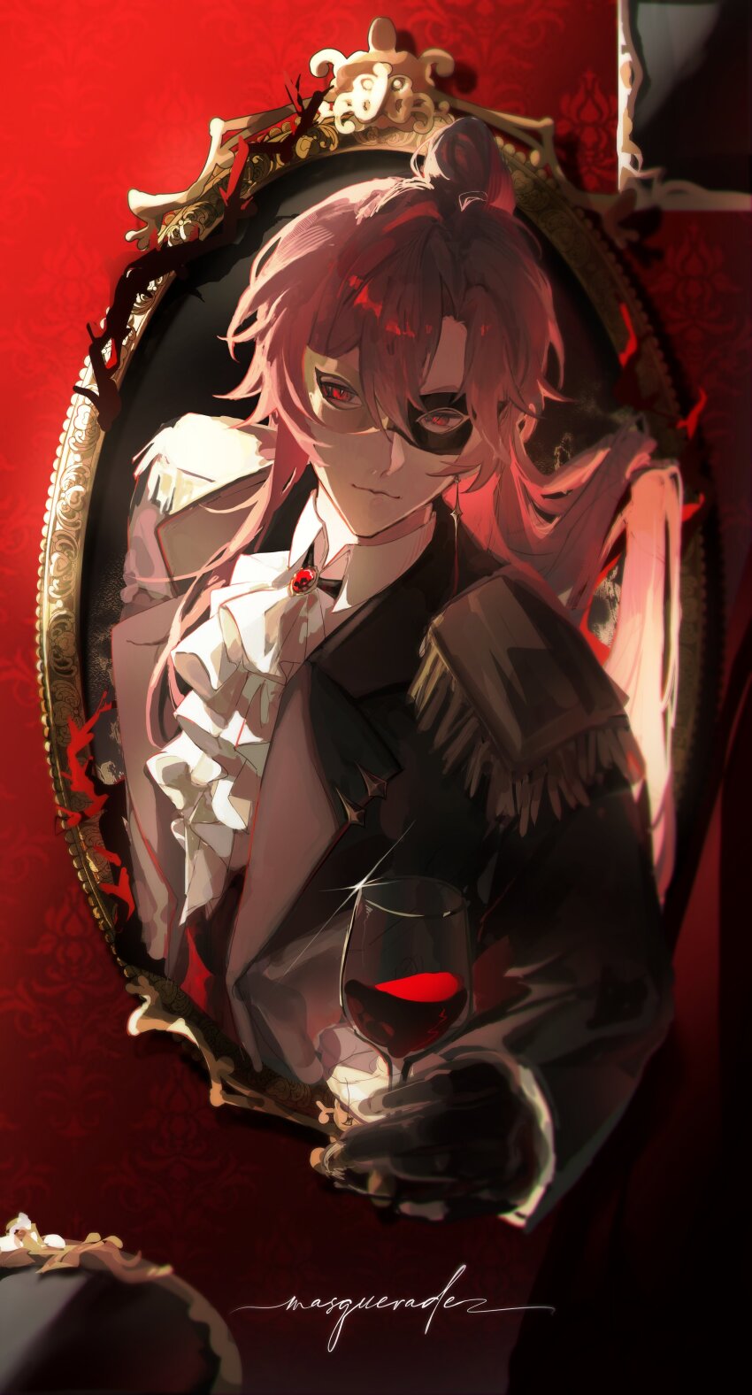 1boy, absurdres, alcohol, androgynous, animification, ascot, bishounen, black_coat