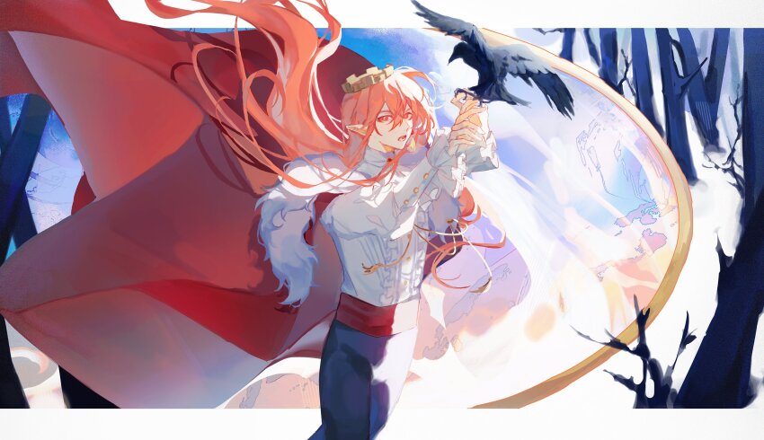 1boy, absurdres, androgynous, animal, animification, bird, bishounen, cape