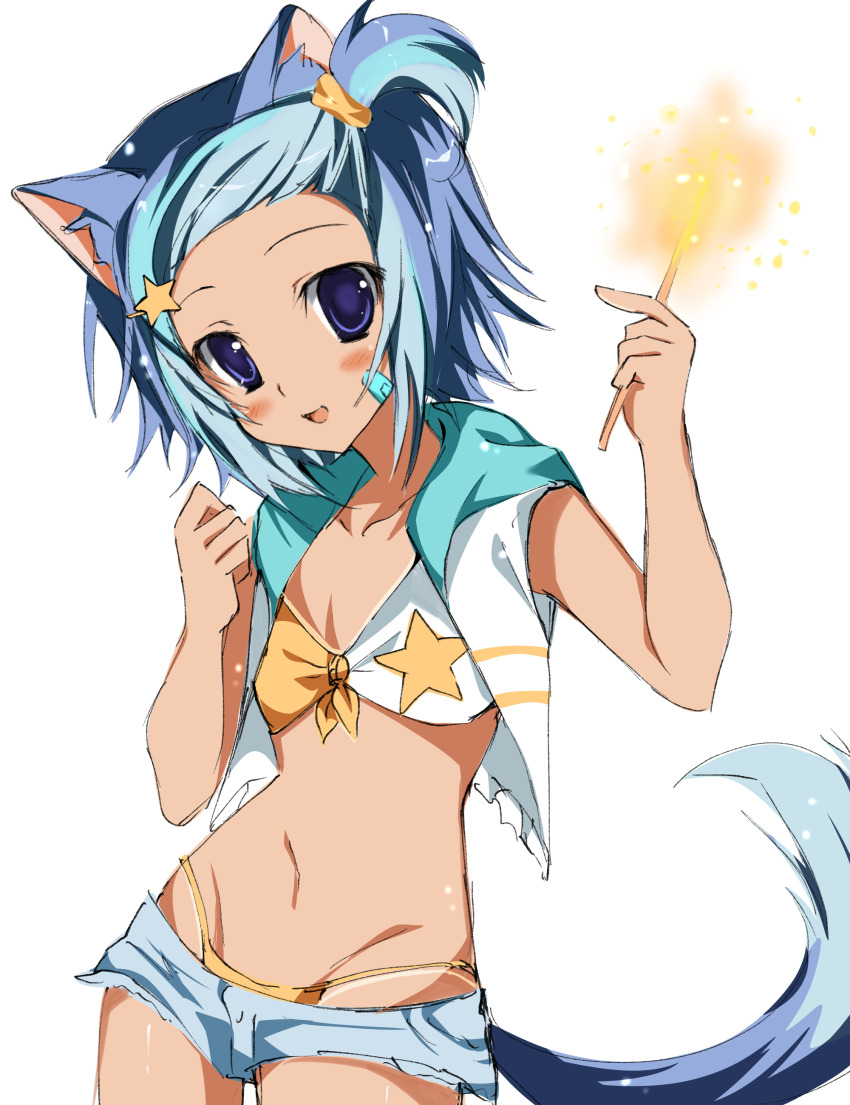1boy, 2000s_(style), absurdres, androgynous, animal_ears, bandaid, bikini, blue_eyes