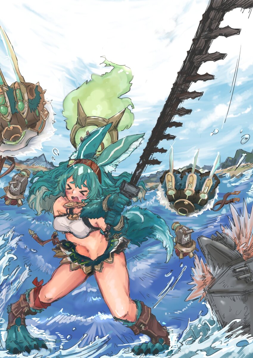 >_<, 1girl, animal_ears, animal_feet, animal_hands, atelier_(series), atelier_yumia, azur_lane