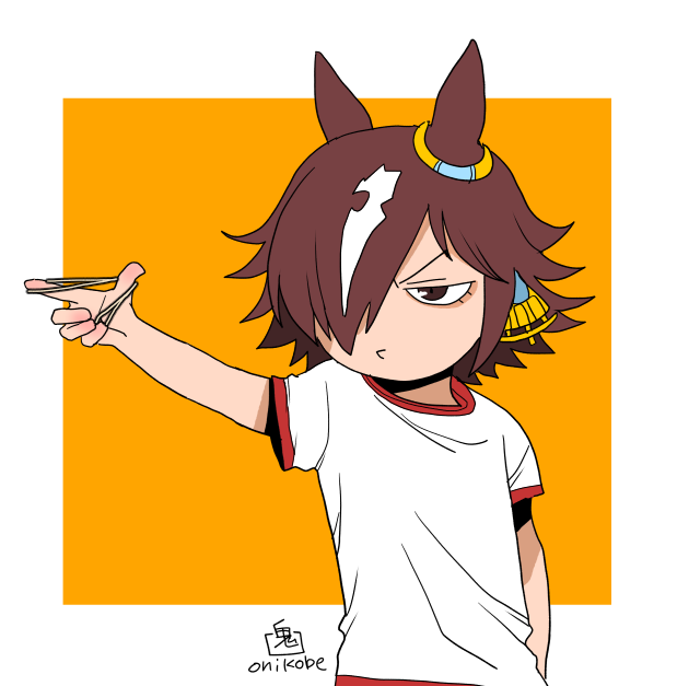 1girl, 2024_summer_olympics, animal_ears, brown_eyes, brown_hair, closed_mouth, commentary_request, hair_over_one_eye