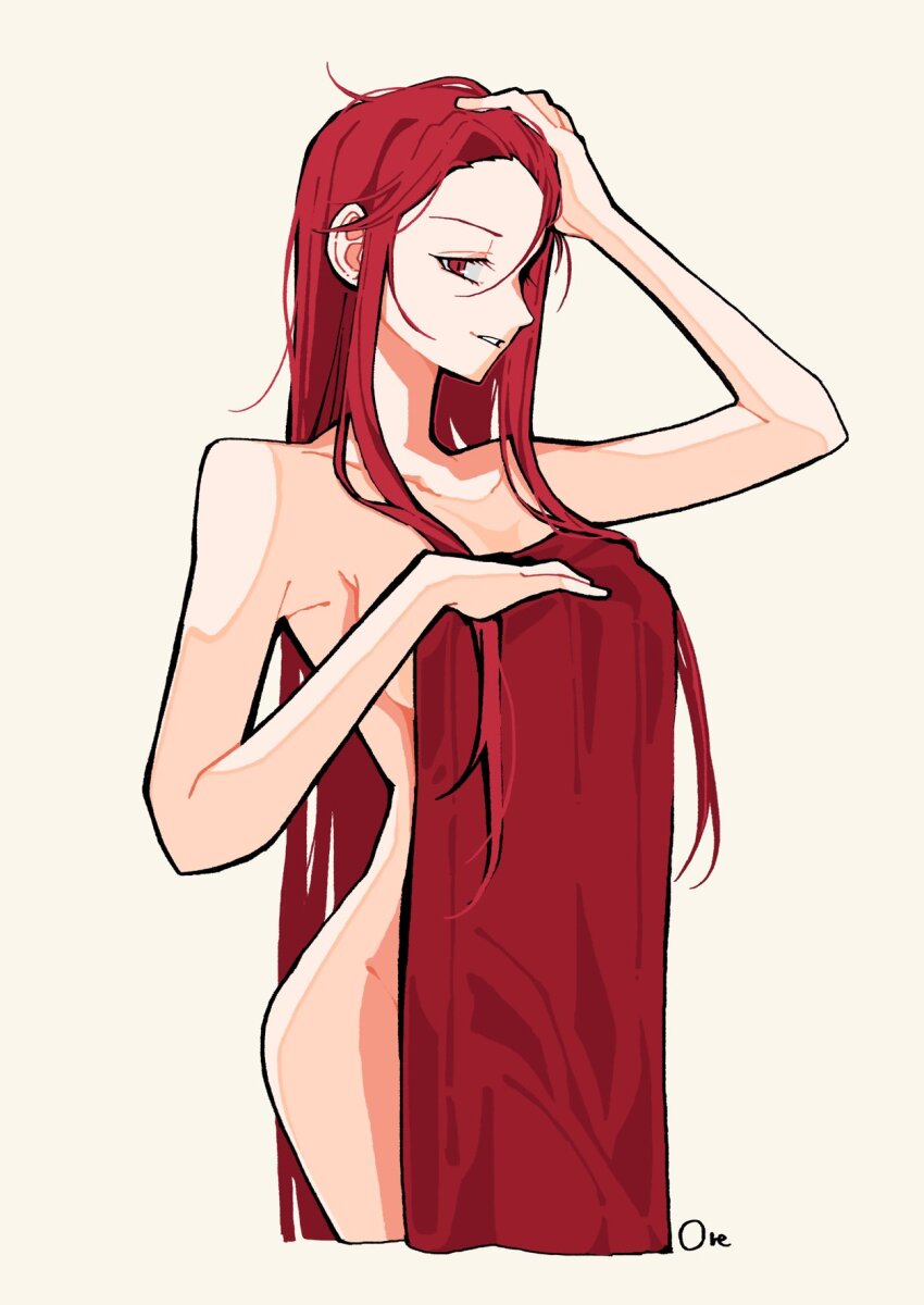 1girl, bare_shoulders, breasts, collarbone, fate/grand_order, fate_(series), goma1021, grin