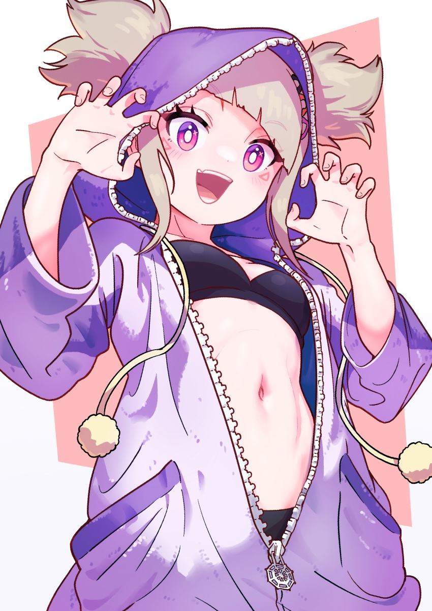 1girl, absurdres, blush, breasts, claw_pose, cosplay, cowboy_shot, diagonal_bangs