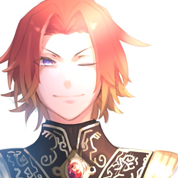 1boy, bad_id, bad_twitter_id, closed_mouth, grimms_notes, male_focus, qy76777769, red_hair, shadow_chopin_(grimms_notes), smile, solo, upper_body