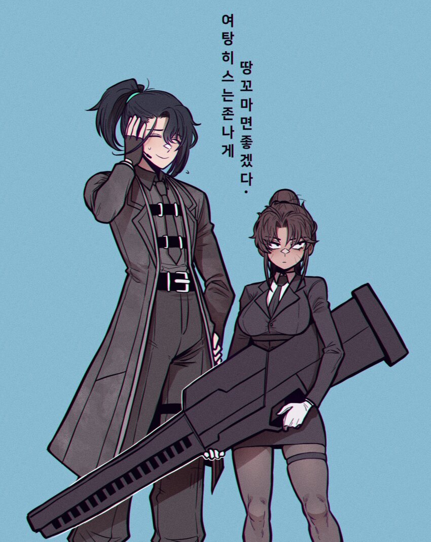 1boy, 1girl, ^_^, asymmetrical_bangs, bandaid, bandaid_on_cheek, bandaid_on_face, bandaid_on_nose