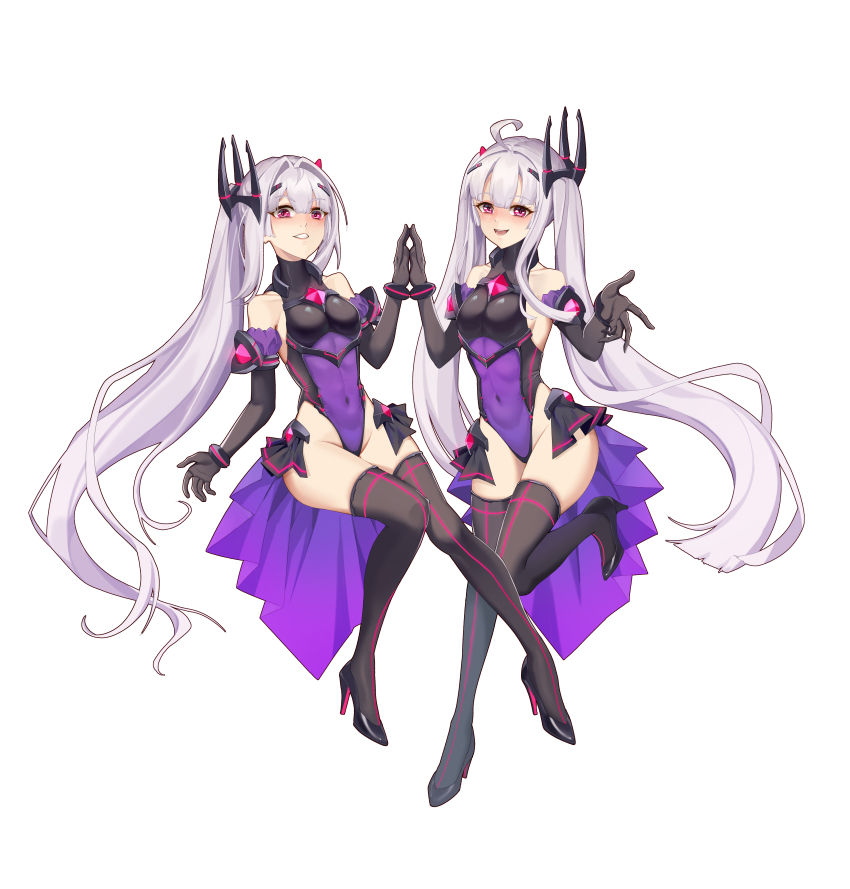 2girls, absurdres, ahoge, amakubo_kaede, amakubo_yuri, bare_shoulders, black_gloves, black_leotard