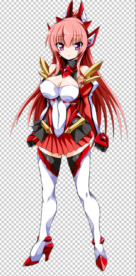 1girl, bare_shoulders, black_thighhighs, boots, breasts, checkered_background, cleavage, cleavage_cutout