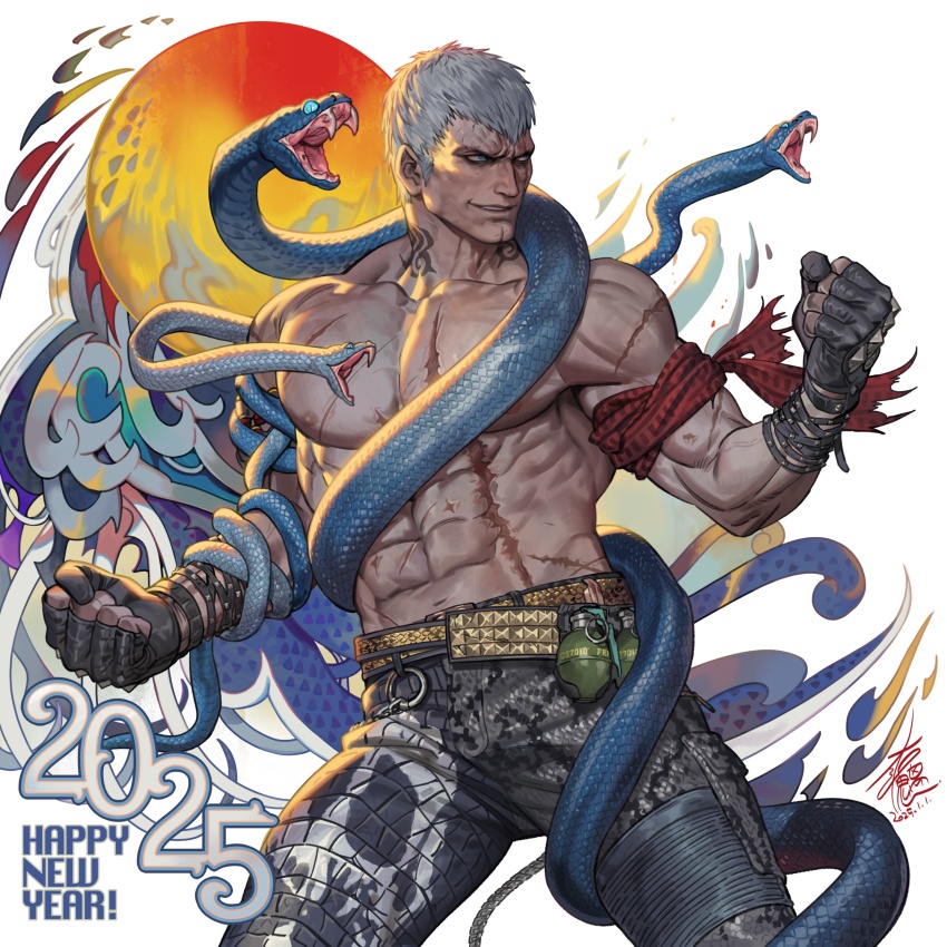 1boy, 2025, abs, absurdres, bandaid, bandaid_on_arm, belt, black_gloves