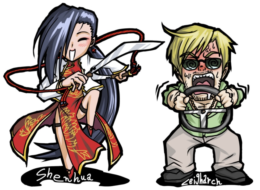 00s, 1boy, 1girl, black_lagoon, chibi, kukri, leigharch, oso_(toolate), shenhua