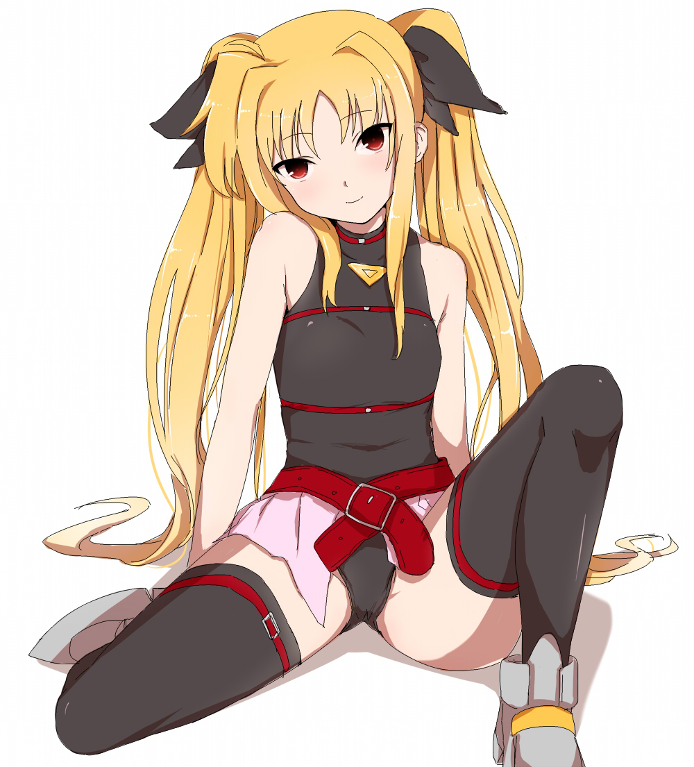 00s, 1girl, arm_support, bad_id, bad_pixiv_id, bare_shoulders, belt, black_thighhighs