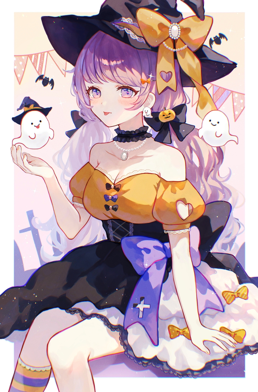 1girl, absurdres, bare_shoulders, black_bow, black_choker, black_dress, black_hat, blush