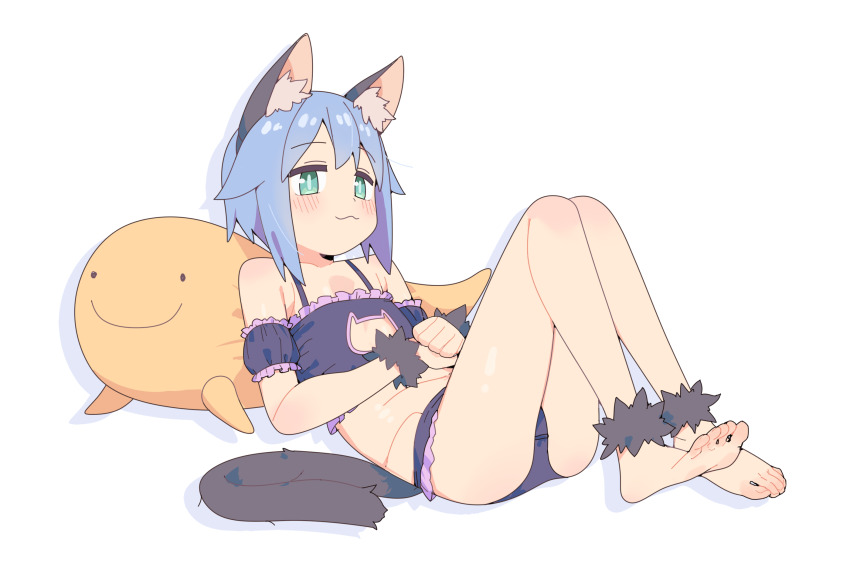1girl, :3, animal_ear_fluff, animal_ears, armpit_crease, ass, bare_legs, bare_shoulders