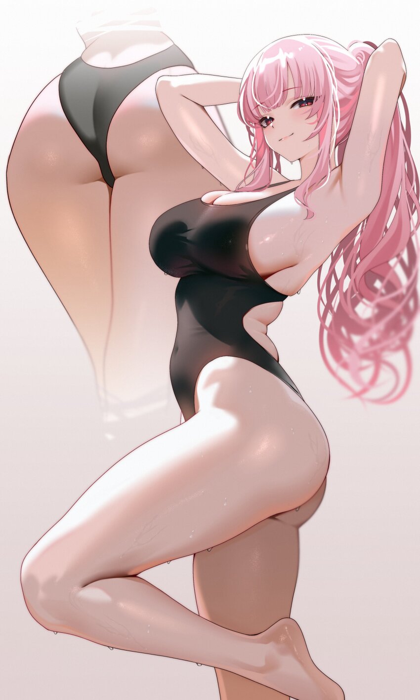 1girl, absurdres, armpits, arms_up, ass, breasts, elbow_gloves, gloves