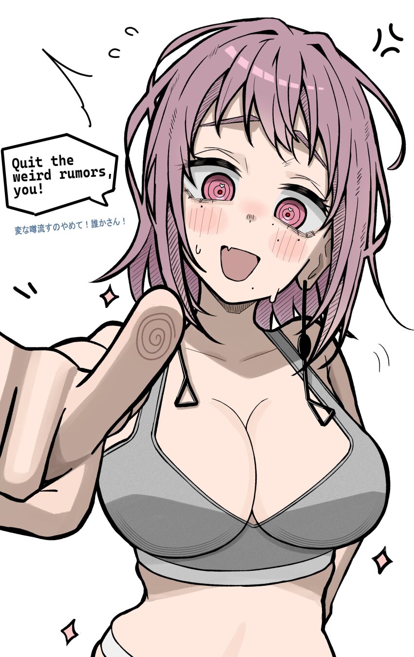 1girl, absurdres, aguxxxuu, anger_vein, breasts, chainsaw_man, earrings, english_text