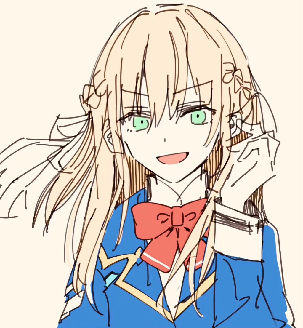 1girl, adjusting_hair, blonde_hair, blue_jacket, bow, braid, green_eyes, hair_ribbon