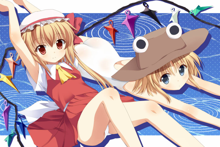 2girls, ascot, ass, bad_id, bad_pixiv_id, bare_legs, blonde_hair, blue_eyes