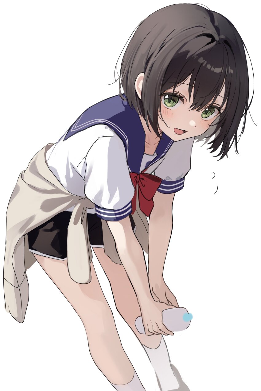 1girl, absurdres, aoi_saki_(senpai_wa_otokonoko), as4_s2, black_hair, black_shorts, blue_sailor_collar, bottle