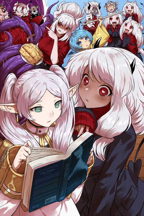 +_+, animal_ears, azazel_(helltaker), beelzebub_(helltaker), black_horns, black_necktie, black_suit, black_tail