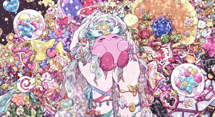 balloon, blush_stickers, bourbon_(kirby), candy, closed_eyes, coin, copy_ability, crystal_shards