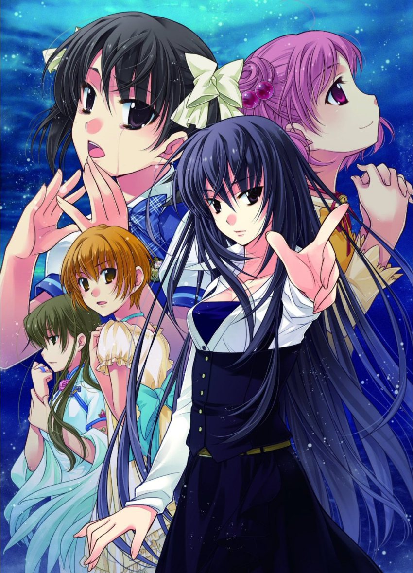 5girls, akanegasaki_sora, black_hair, bow, dress, ever_17, highres, komachi_tsugumi