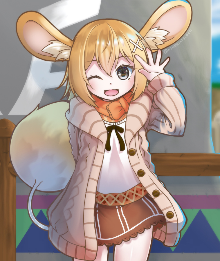 1girl, animal_ears, black_eyes, blonde_hair, emil_chronicle_online, hair_ornament, hairclip, jacket
