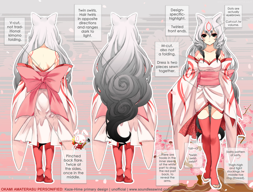 1girl, amaterasu_(ookami), animal_ears, back, bare_shoulders, barefoot, black_eyes, breasts
