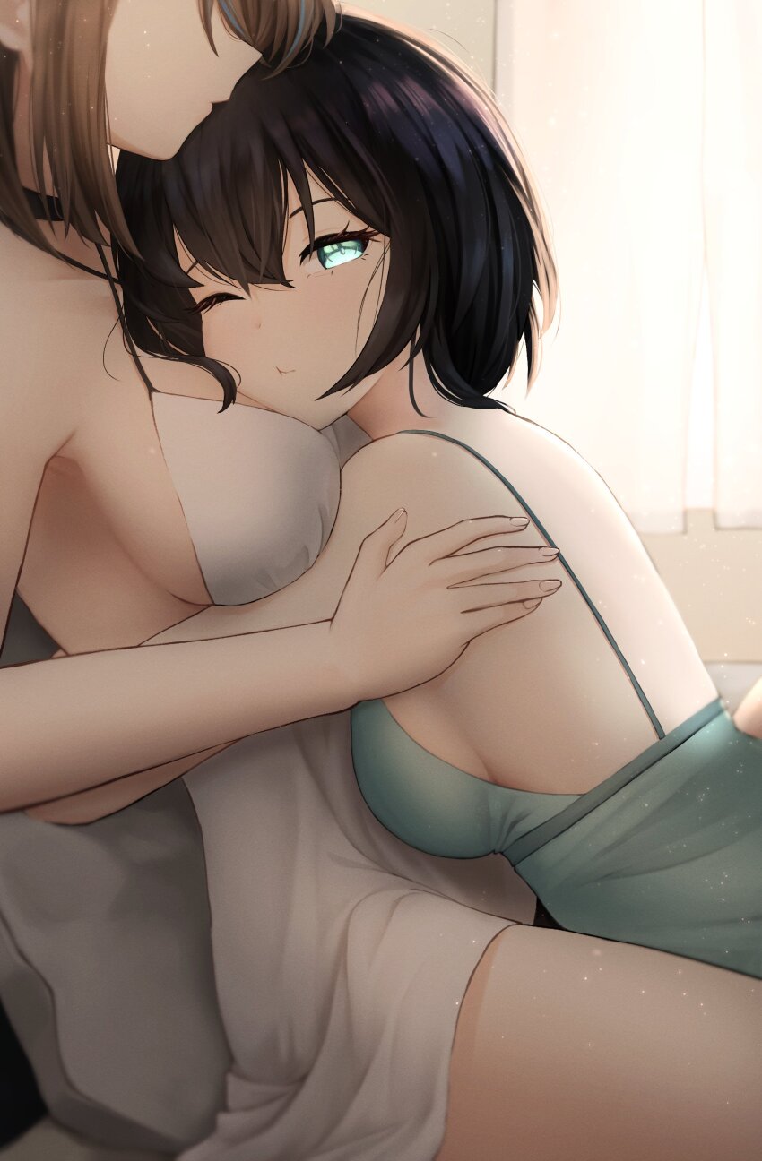 2girls, absurdres, alice_gunlock, armpit_crease, back, backless_dress, backless_outfit, bare_back