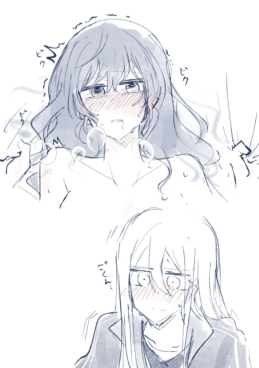 asahina_mafuyu, blush, chichan54_(clubhappy), highres, monochrome, project_sekai, sex, tears