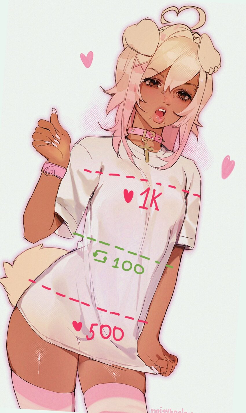 1girl, ahoge, animal_ear_piercing, animal_ears, blonde_hair, bracelet, brown_eyes, collar