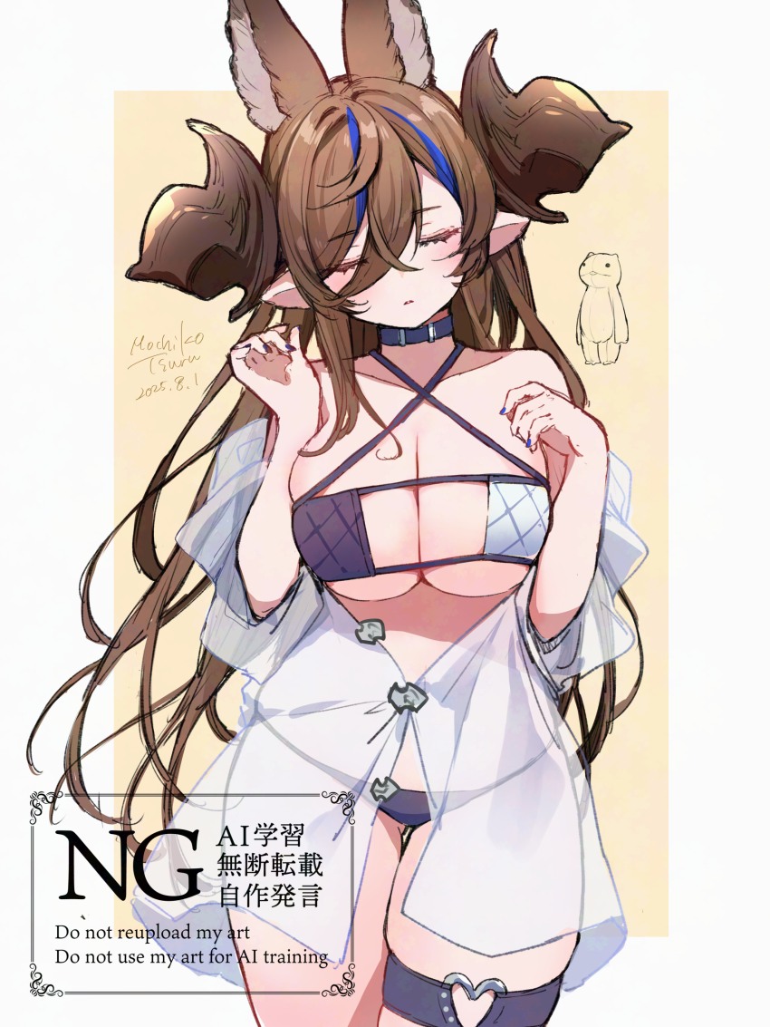 1girl, absurdres, alternate_costume, animal_ears, bare_shoulders, bikini, black_bikini, blue_nails