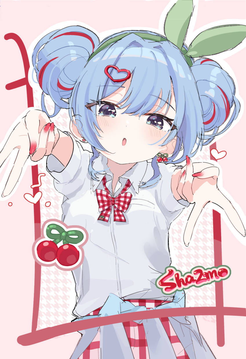 1girl, artist_name, blue_cardigan, blue_eyes, blue_hair, cardigan, cardigan_around_waist, cherry_pop_(vocaloid)