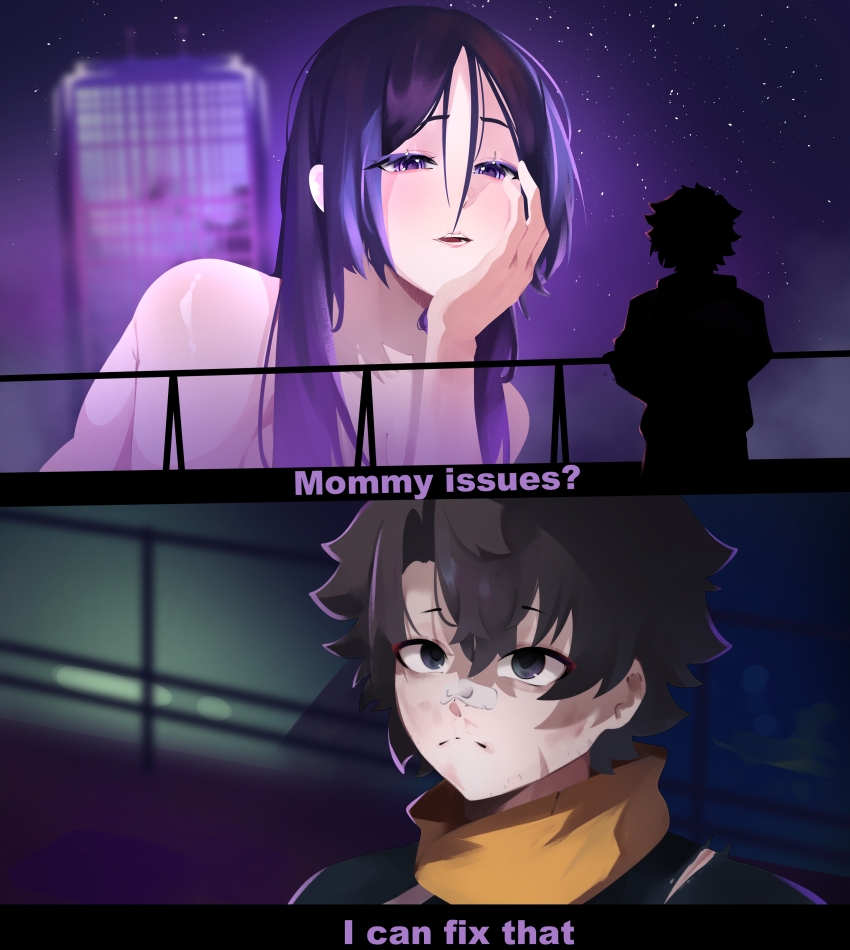 1boy, 1girl, absurdres, blade_runner_(series), blade_runner_2049, english_text, fate_(series), fujimaru_ritsuka_(male)