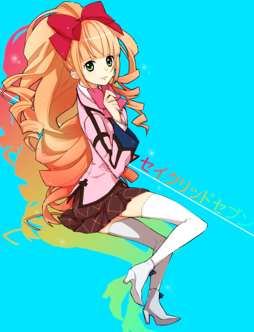 10s, 1girl, aiba_ruri, aqua_background, bow, copyright_name, drill_hair, female_focus