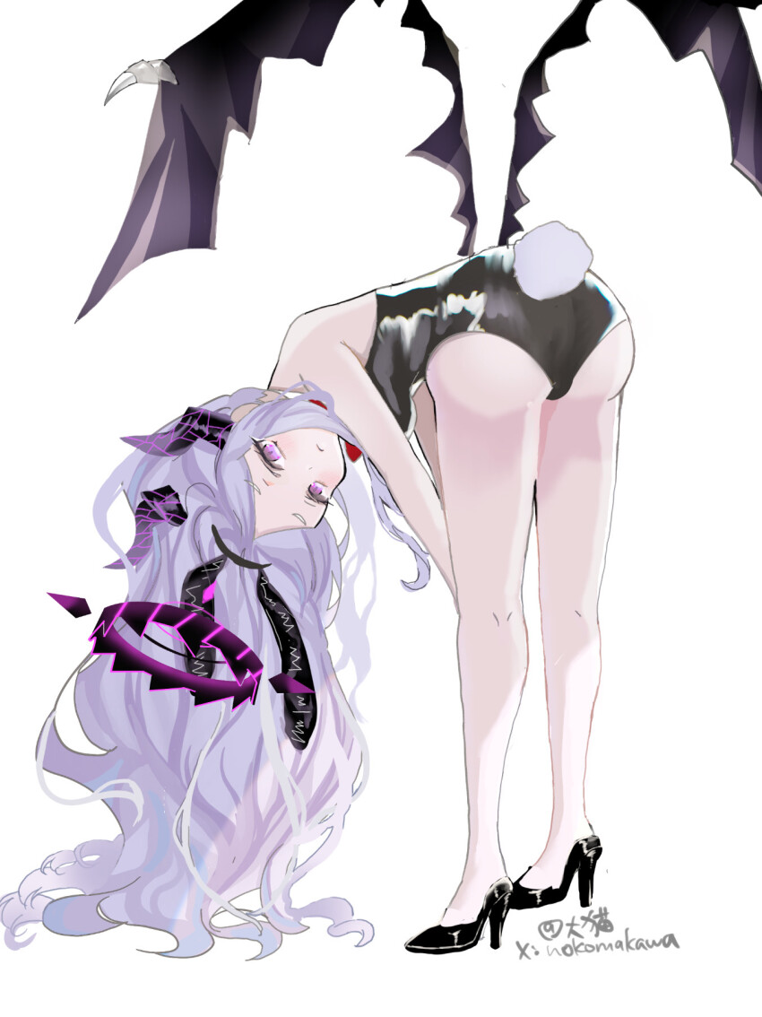 1girl, ahoge, animal_ears, artist_name, ass, back, bare_back, bare_legs