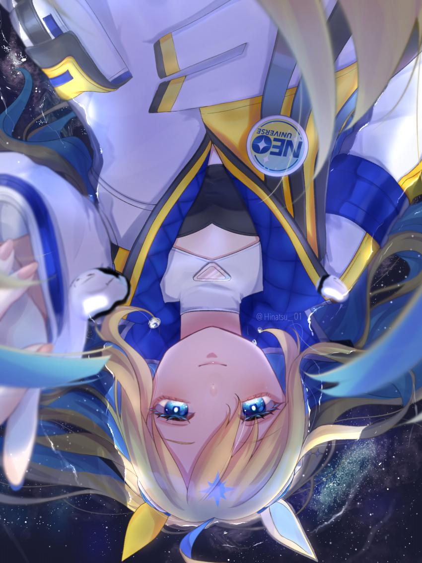 1girl, absurdres, ahoge, animal_ears, badge, between_breasts, blue_eyes, blush